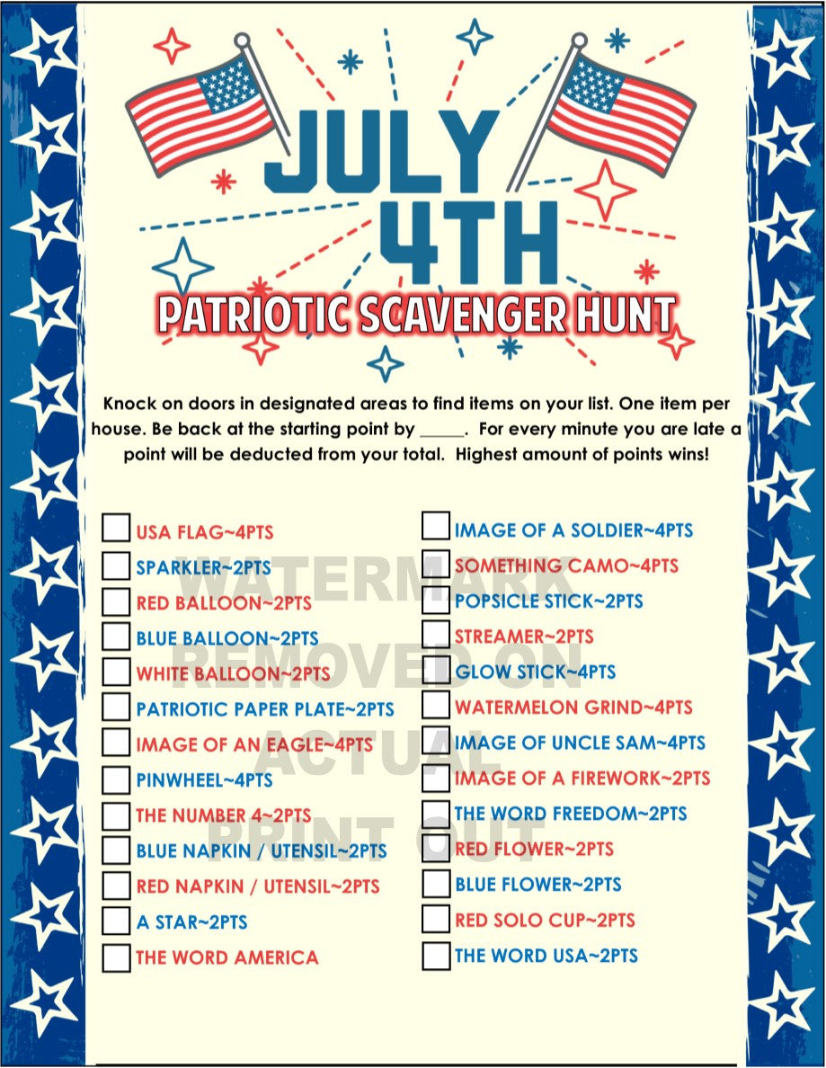 4th of July Scavenger Hunt Game