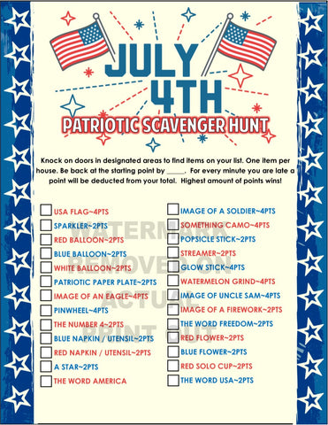 4th of July Scavenger Hunt Game