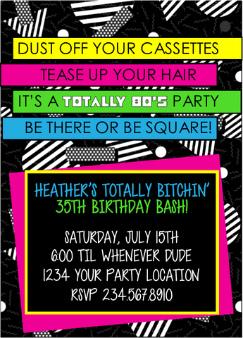 Totally 80's Party Invitation  Style4 - EDITABLE