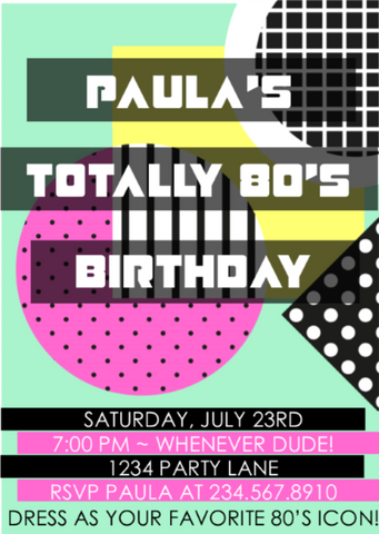 Totally 80's Party Invitation  Style5 - EDITABLE