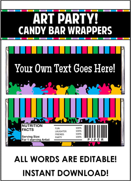 Art Party Candy Bar Wrappers - EDITABLE
