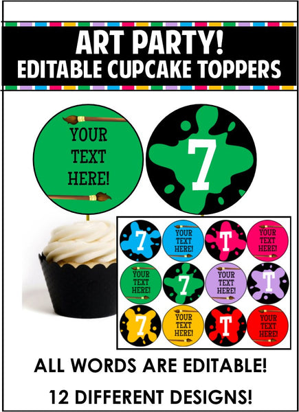 Art Party Cupcake Toppers - EDITABLE