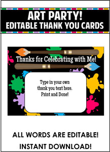 Art Party Thank You Card - EDITABLE