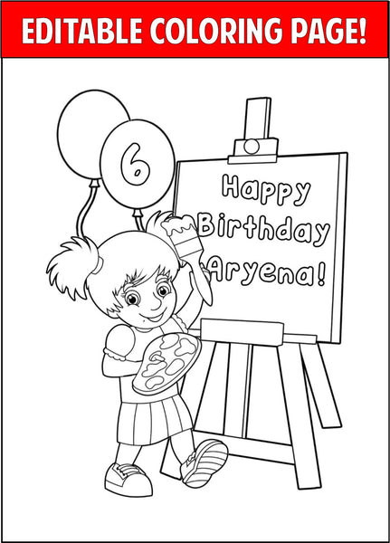 Art Party Personalized Coloring Page  - EDITABLE