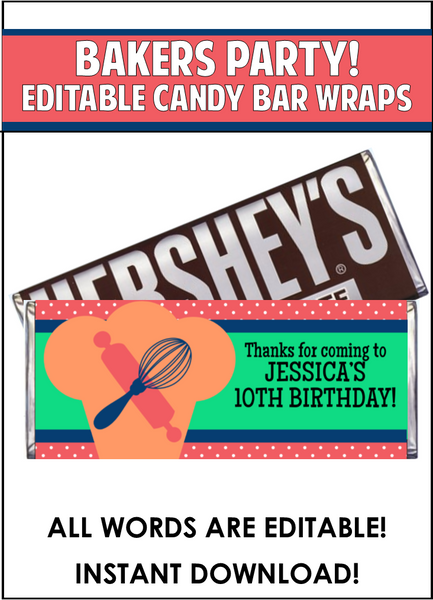 Baking Candy Bar Wrappers - EDITABLE