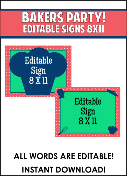 Baking Party Decal / Sign - EDITABLE