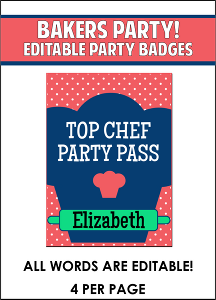 Baking Party Badges - EDITABLE