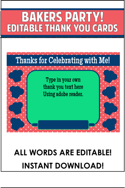 Baker's Party Thank You Notes - EDITABLE