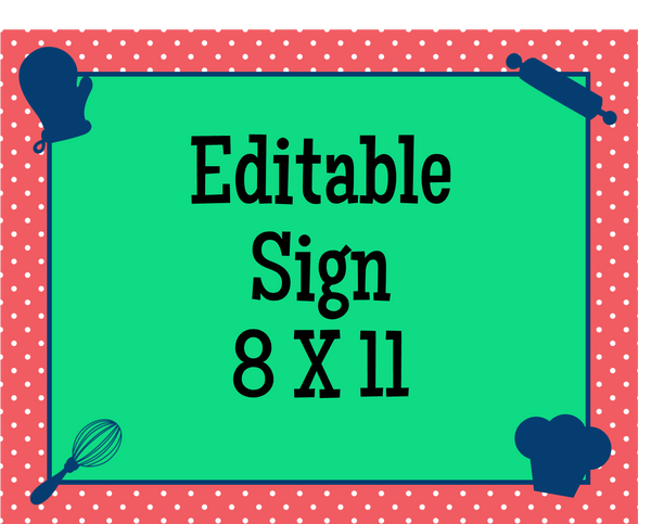 Baking Party Decal / Sign - EDITABLE