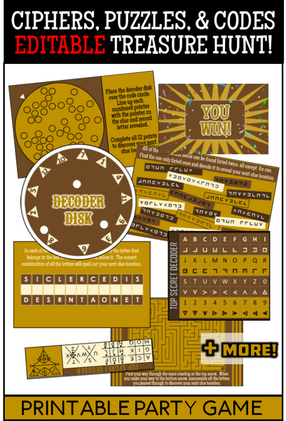 Ciphers, Puzzles, and Codes Treasure Hunt - EDITABLE!