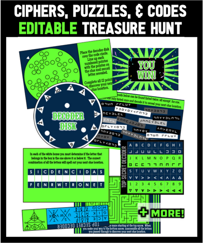 Ciphers, Puzzles, and Codes Treasure Hunt - EDITABLE!