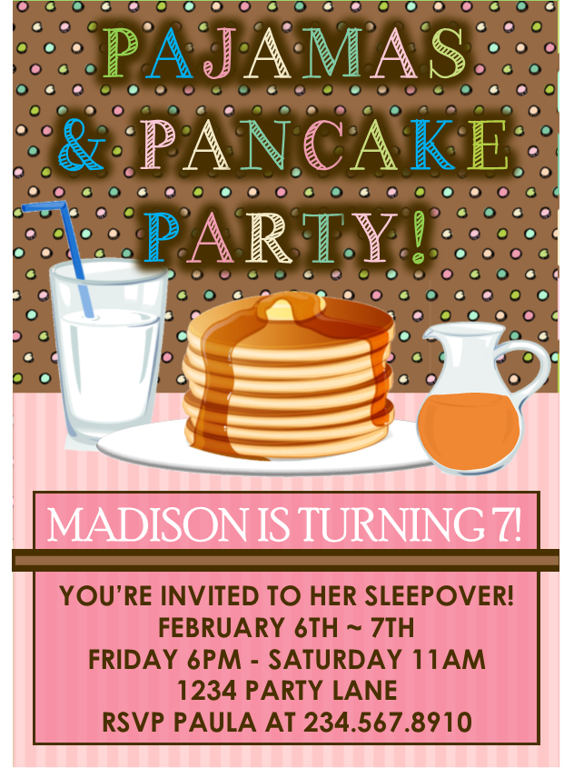 Pajama and Pancakes Sleepover Party Invitation - Editable!