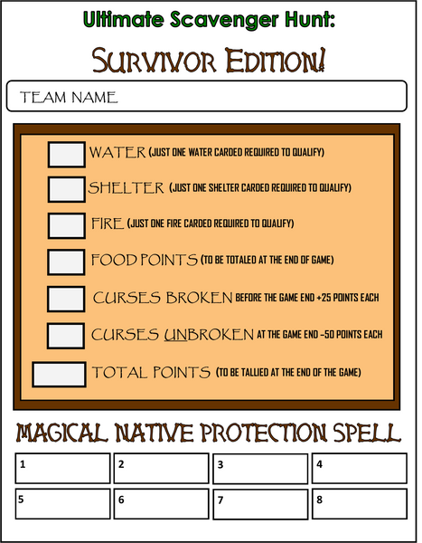 Survivor Edition Scavenger Hunt