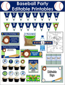 Baseball Kids Party Printables - EDITABLE!