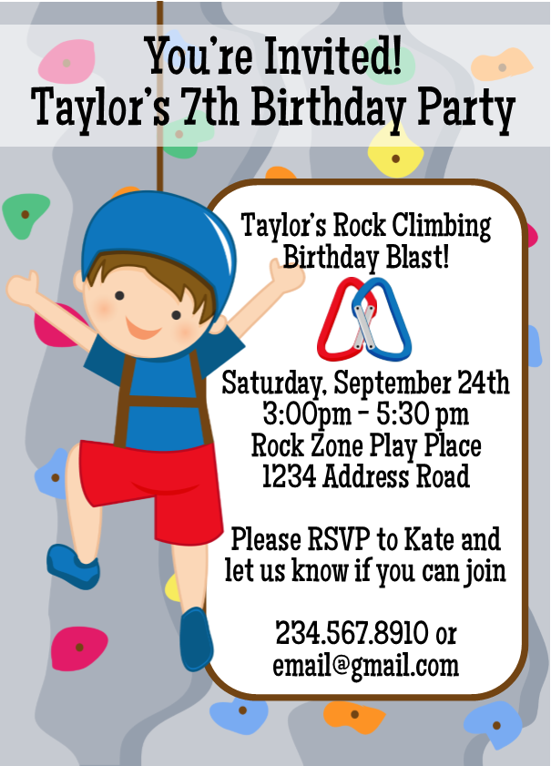 Rock Climbing Birthday Party Invitation 2 - Editable!