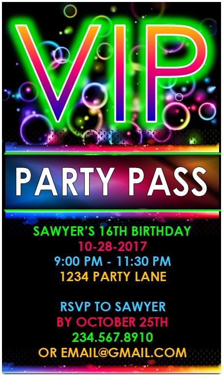 VIP Glow Party Invitation - EDITABLE