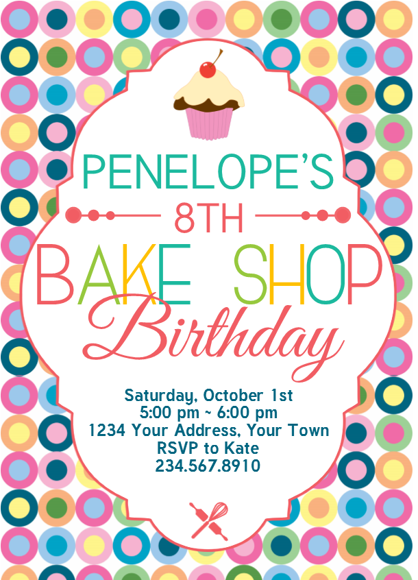 Bake Shop Birthday Invitation 2 - Editable!