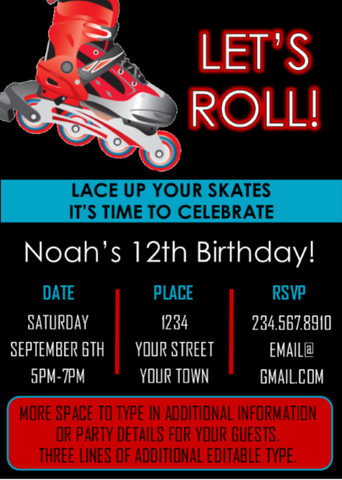 Boys Skate Party Invitation 3 - Editable