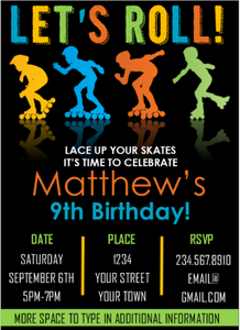 Boys Skate Party Invitation - Editable