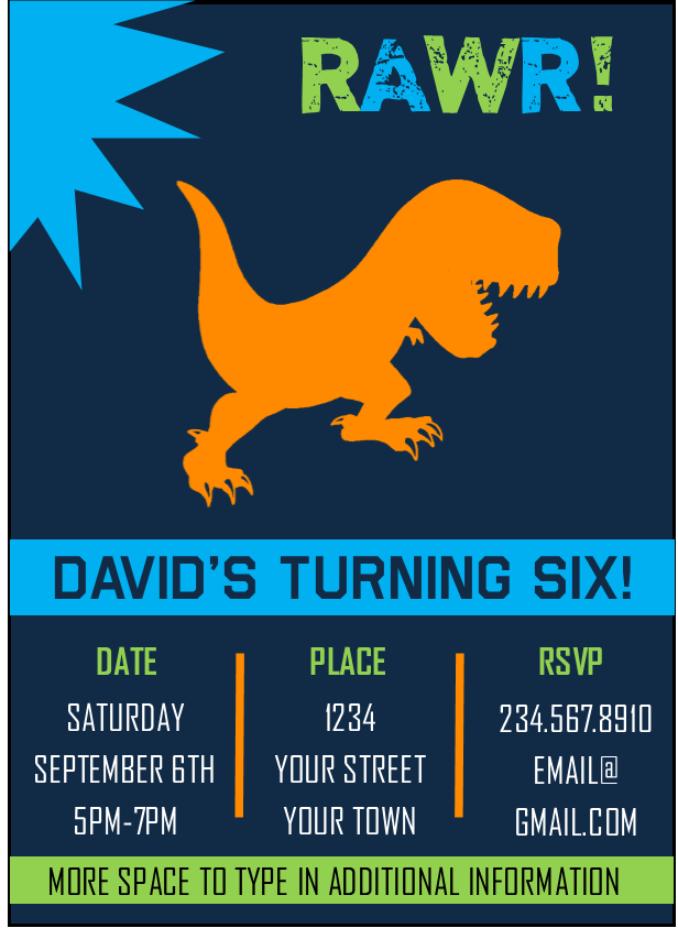 Dinosaur RAWR! Party Invitation - EDITABLE