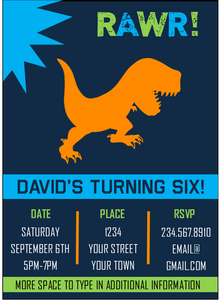 Dinosaur RAWR! Party Invitation - EDITABLE