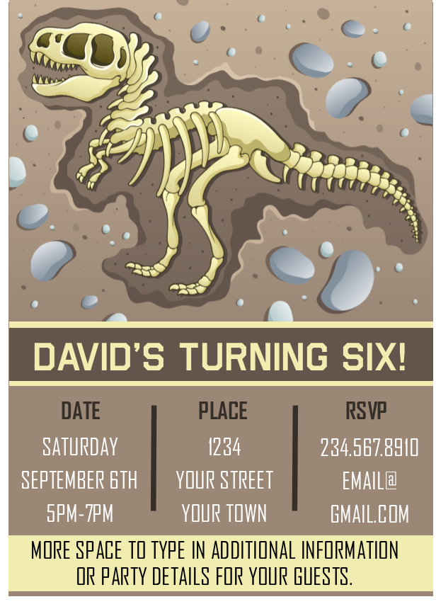 Dinosaur Fossil Party Invitation - EDITABLE