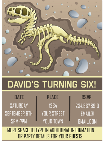 Dinosaur Fossil Party Invitation - EDITABLE