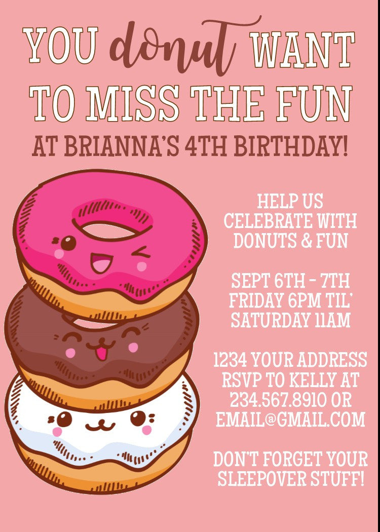 Donut Miss the Fun Party Invitation - Editable!