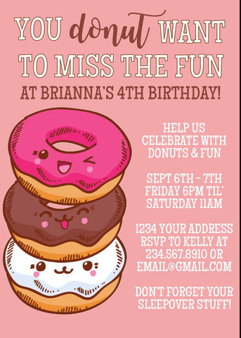 Donut Miss the Fun Party Invitation - Editable!