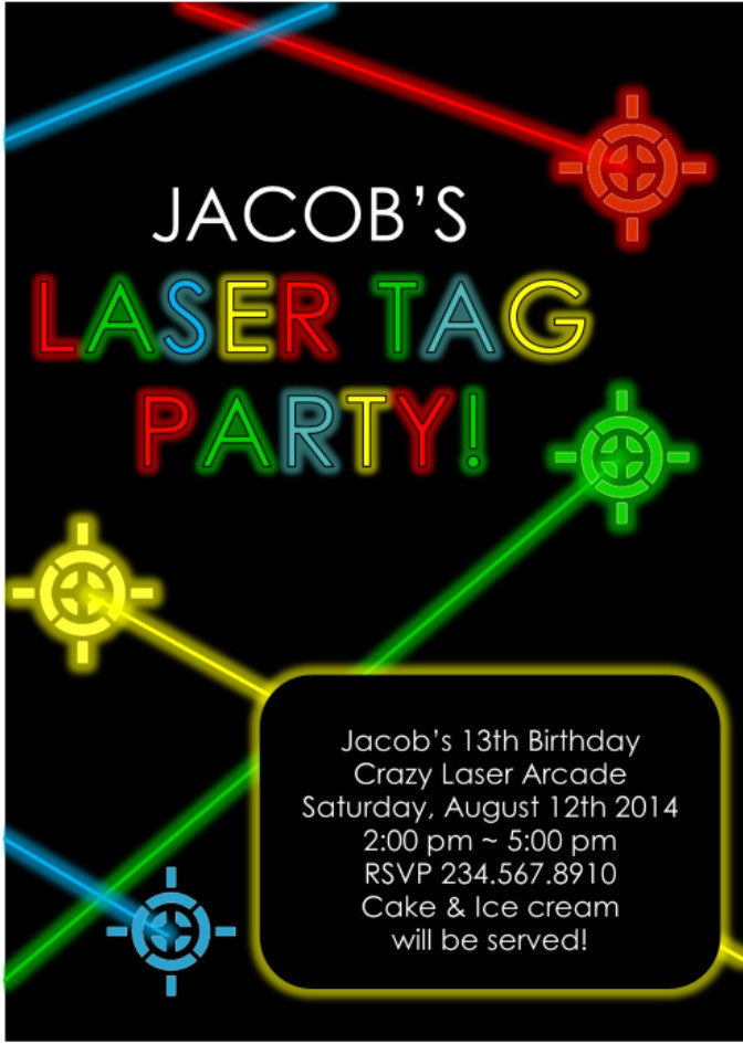 Laser Tag Party Invitation - EDITABLE