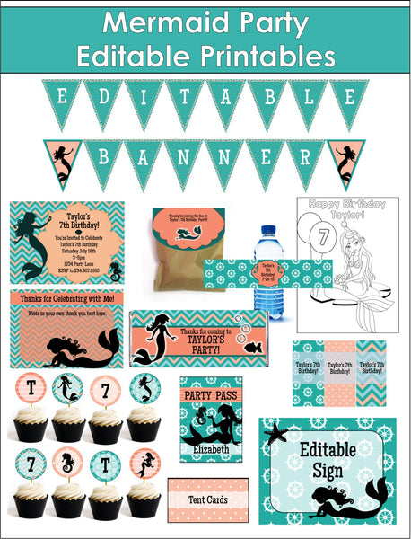 Mermaid Under the Sea Party Printables - EDITABLE!