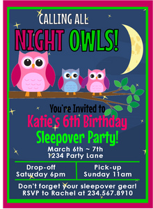 Night Owls Sleepover Invitation - 1 - Editable!