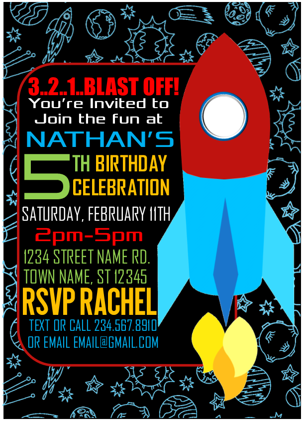 Outer Space Rocket Party Invitation 2 - EDITABLE