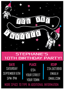 Pink Astronaut Outer Space Party Invitation - EDITABLE