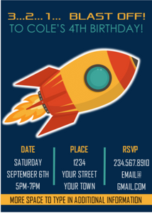 Outer Space Rocket Party Invitation - EDITABLE