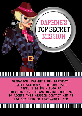 Spy Girl Detective Party Invitation - Editable!